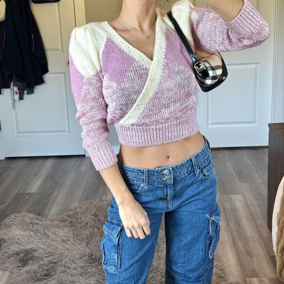 Vintage Ginenne Cropped Angora Knit Sweater Pastel Pink Grandma Chic Cottage S - Picture 1 of 7